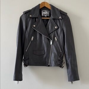 Walter Baker Liz Cropped Moto Leather Jacket Dark Gray XS